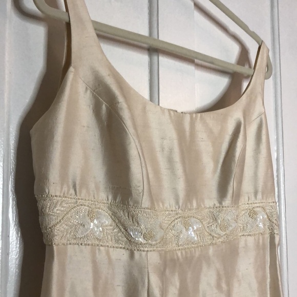 Watters & Watters Vintage Empire Waist Beaded Sequin Sleeveless Bridal Dress